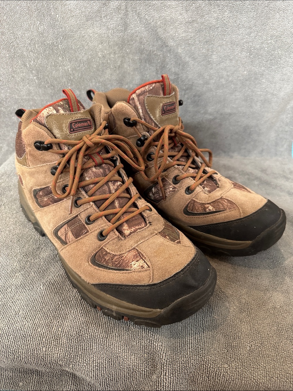 Coleman Camo-Tan Suede Outdoor Hiking Trail Hunting Mid Height Boots Size 13